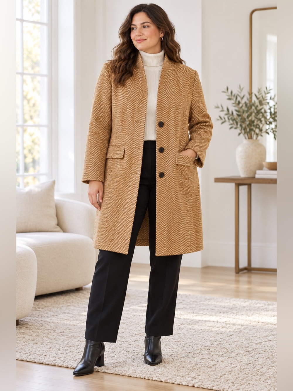 NWT J.Crew Oversized English Herringbone Wool Topcoat Camel Size 14